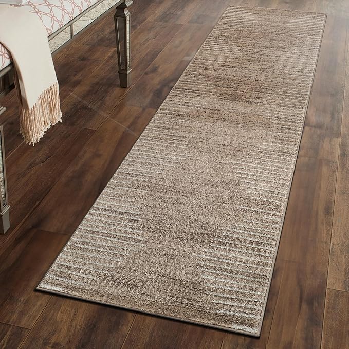 Rugshop Bohemian Stripe Stain Resistant High Traffic Living Room Kitchen Bedroom Dining Home Office Runner Rug 2' x 7' Beige