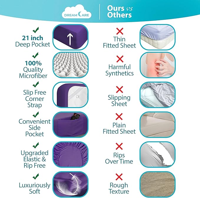 DREAMCARE Queen Sheet Set – 6 pcs Cooling Bed Sheets – up to 21” Deep Pocket Queen Sheets Set – 2500 Supreme Collection – Extra Soft 100% Brushed Microfiber Hotel Luxury with Side Pocket – Purple