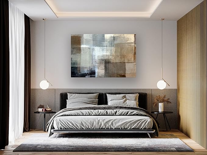 Baisuart A61269 Canvas Prints Abstract Wall Art Print Paintings Grey and Brown Stretched Canvas Wooden Framed for Living Room Bedroom and Office Home Decor Artwork XLarge 24x36inch