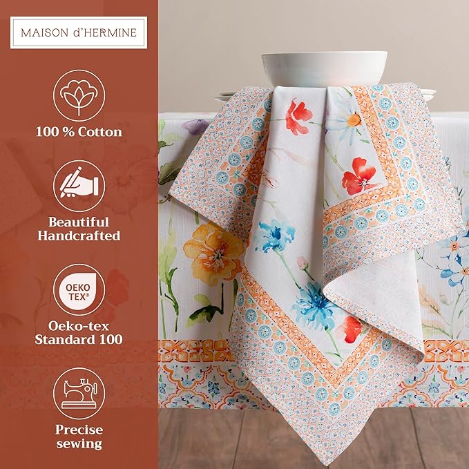 Maison d' Hermine Cloth Napkins Set of 4 100% Cotton Everyday Reusable Square Napkins Cloth Washable, Dinner, Party, Wedding, Restaurant, Spring/Summer (Summer Whisper, 20" x 20")