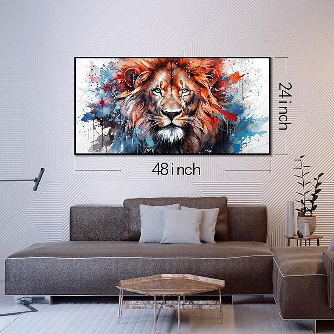 ZHAOSHOP Colorful Lion Wall Art for Living Room - Modern Wall Decor for Office - Teen Bedroom Decor with Black Framed Size 24" x 48"