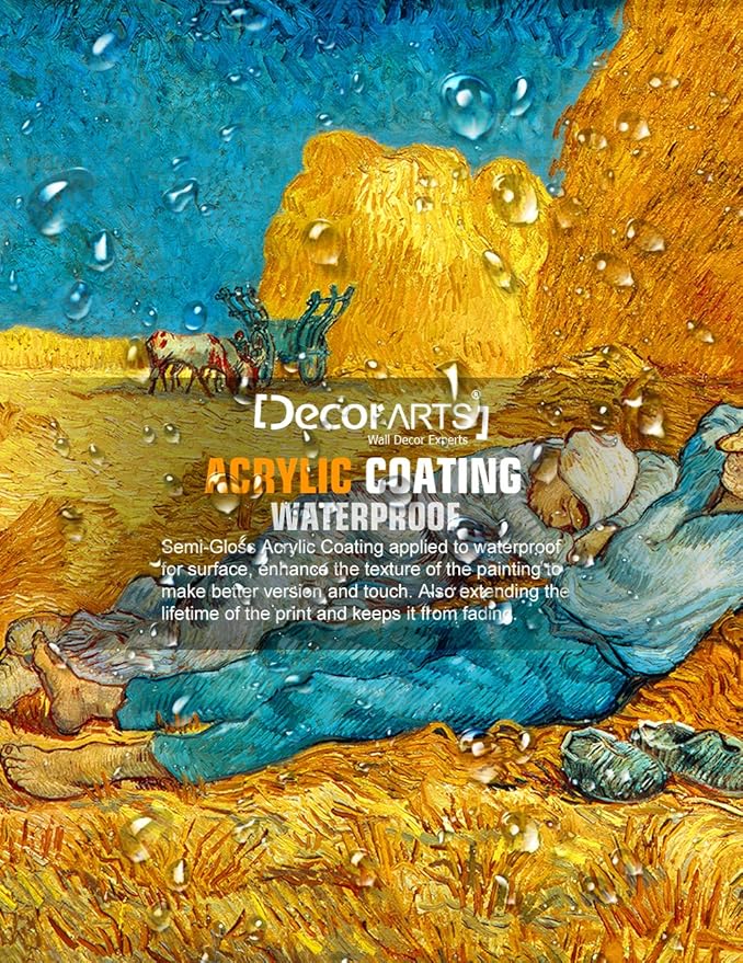 DECORARTS - Noon: Rest from Work, Vincent Van Gogh Art Reproduction. Giclee Canvas Prints Wall Art for Home Decor 20x16