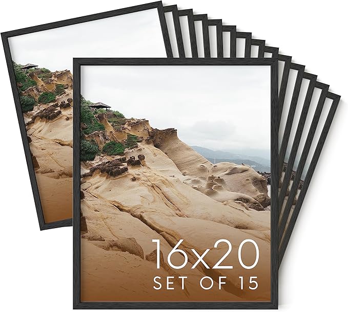 Haus and Hues 16x20 Black Oak Wood Picture Frames Set of 15 - Premium Bulk Picture Frames 16x20 Bundle - Elegant Gallery Wall Frame Set for Posters, Art Display - Ideal for Wall Decor in Home & Office