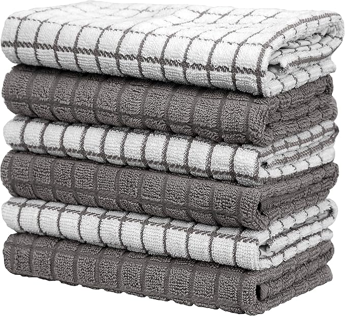 Bumble Kitchen Towels | 100% Cotton Dish Towels with Hanging Loop | 16"x 28" | 380GSM | Absorbent Kitchen Towel Set | 6 Pack, Gray