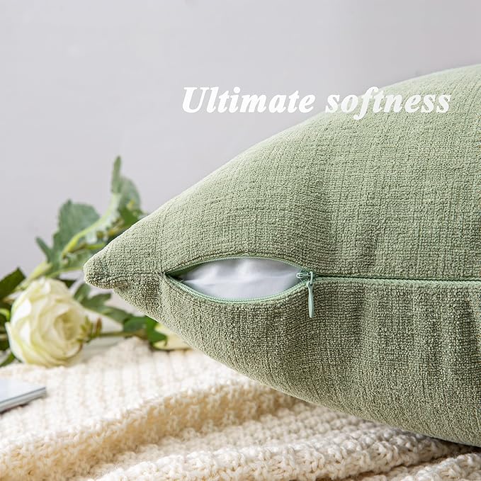 GAWAMAY Decorative Square Sage Green Throw Pillow Covers 18"x18" Inch Set of 2, Super Soft Chenille Pillows Farmhouse Fall Pillowcase for Living Room Bedroom Sofa Couch Cushion Cover 45x45cm