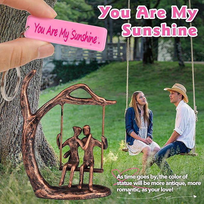 Anniversary Wedding Gifts for Couple/Her - Romantic Couple Statue in Love, Antique Bronze Metal Figurine Sweet Loving Together Iron Sculpture Decor, for Wife Husband Birthday Gifts