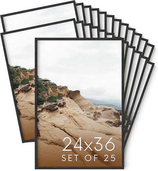 Haus and Hues 24x36 Black Oak Wood Picture Frames Set of 25 - Premium Bulk Picture Frames 24x36 Bundle - Elegant Gallery Wall Frame Set for Posters, Art Display - Ideal for Wall Decor in Home & Office