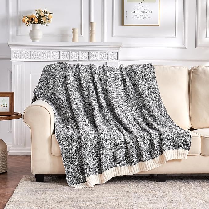 CozeCube Melange Blanket, Ultra Soft Black and White Throw Blanket, Warm Cozy Knit Fuzzy Plush Reversible Throw for Couch Bed Sofa, 50"x60"