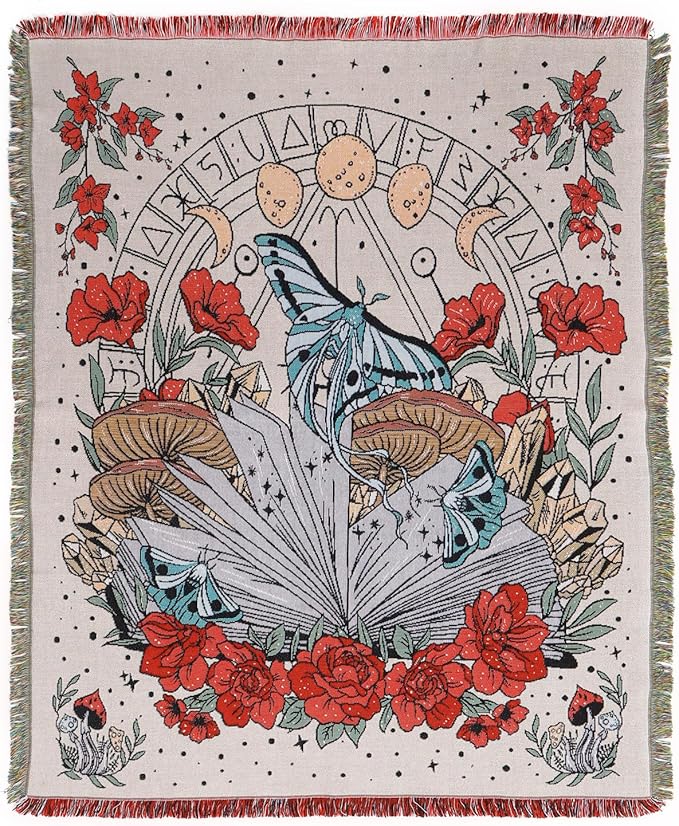 Boho Throw Blanket Reversible Cotton Bohemian Tapestry Hippie Room Decor Double Sided (The Flower 50"x60")