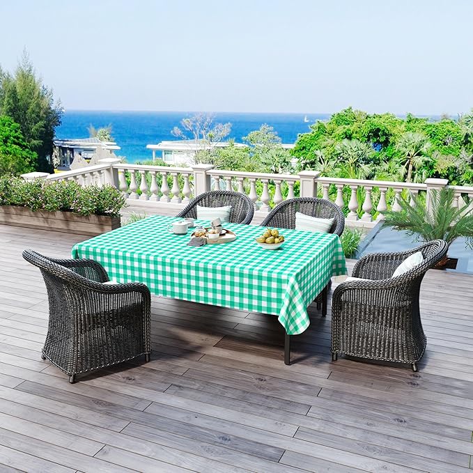 misaya Rectangle Waterproof Vinyl Table Cloth, Buffalo Flannel Backed Tablecloth, Wipeable Plastic Table Cover for Dinner, Kitchen, Outdoor (54" x 108", Green and White)