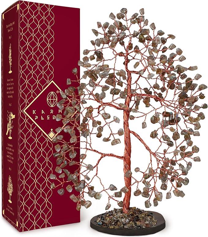 Crystal Trees for Home and Office Decoration, Labradorite Chakra Healing Crystals Feng Shui Handmade Trees for Positive Energy, Money, Good Luck, Christmas Decor, Birthday Gifts for Women, Mom