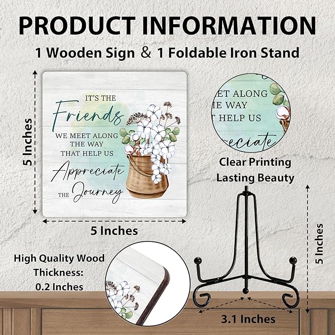 Friendship Gifts for Women, Long Distance Friendship Gifts for Friends Work Bestie Bff Coworker, Birthday Gifts Ideas, Friends Desk Decorative Sign with Stand, 5 x 5 Inches-B12