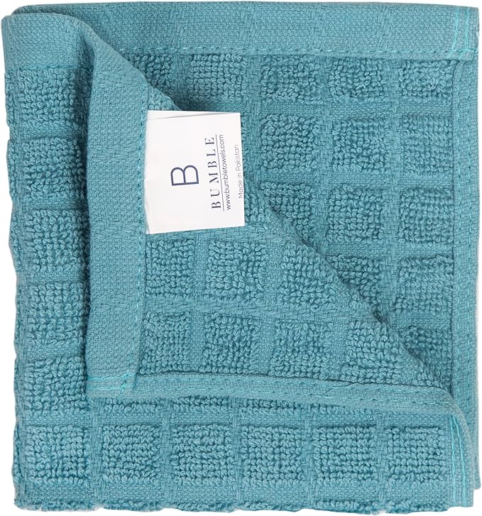 Bumble Dish Cloths (8 Pack) - 100% Cotton Dish Rags & Kitchen Washcloths for Washing Dishes | 12" x 12" | 405 GSM | Aqua