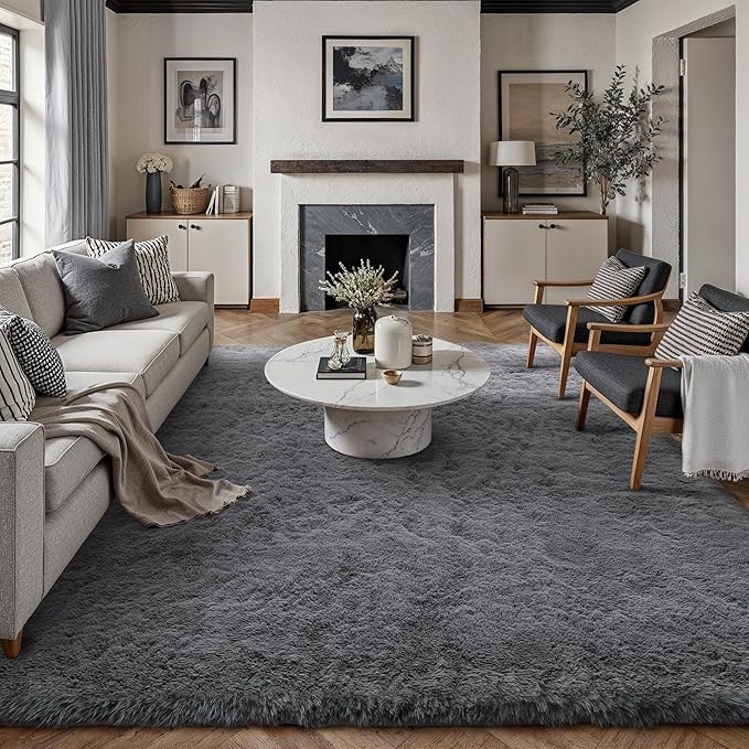 8x10 Area Rug for Living Room, Modern Grey Shag Shaggy Plush Carpet Washable Non-Slip Large Rug Super Soft Indoor Fuzzy Fluffy Carpet for Bedroom Home Aesthetic Decor
