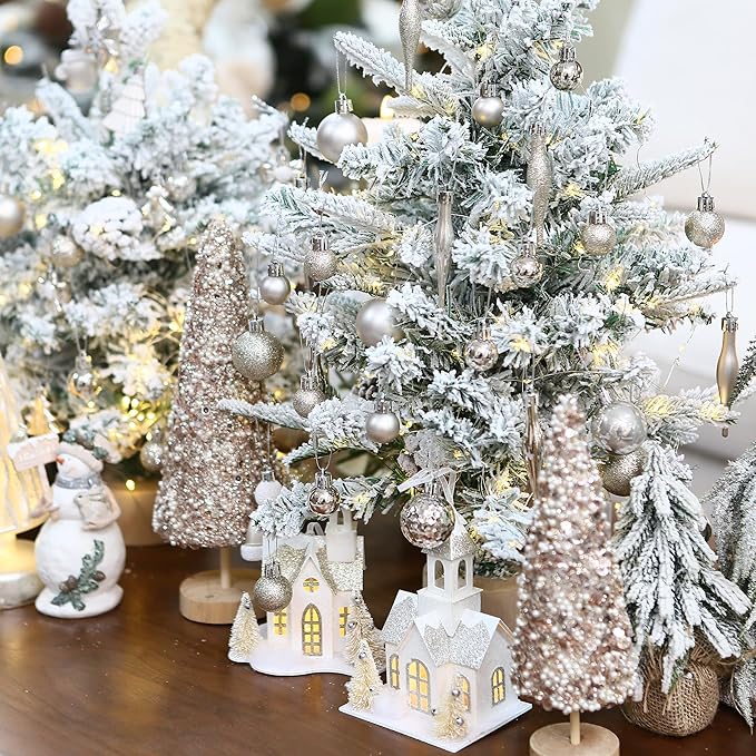 Sea Team 64-Pack Shatterproof Plastic Christmas Ball Ornaments Set, Colorful Christmas Baubles, Hanging Decorations for Xmas Tree, Wreath, Garland, (40mm/1.57 Inches, Champagne, White)