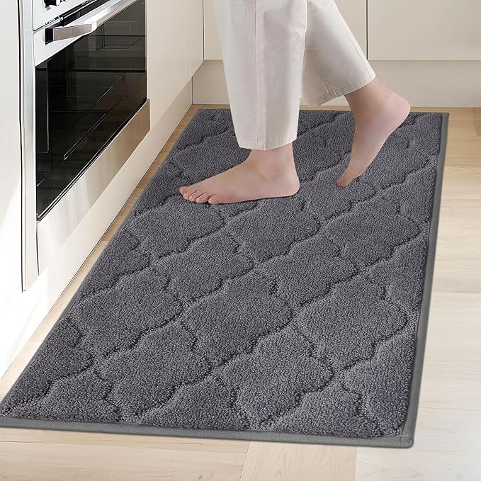 COSY HOMEER Kitchen Rugs Washable Non Slip Kitchen Mats for Floor Absorbent Kitchen Carpet 20" x 32" Soft Rugs for Kitchen,Sink Mat,Entrance,Area Rugs,Dark Grey