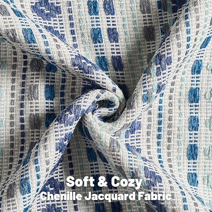 FUTEI Blue Grey Decorative Throw Pillow Covers 18x18 Inch Set of 2,Soft Cozy Chenille Jacquard Textured Cushion Case,Boho Home Decor for Couch Bed Living Room