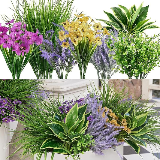 25Pcs Outdoor Artificial Boxwood UV Resistant Fake Stems Plants, Faux Plastic Greenery for Indoor Outside Hanging Plants Garden Porch Window Box Home Wedding Farmhouse Décor