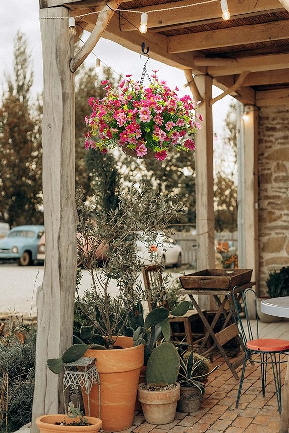 Artificial Hanging Flowers Basket for Summer Autumn,Fake Daisy Flowers in 12 inch Coconut Lining Hanging Baskets for The Decoration of Courtyard, Indoors, and Outdoors