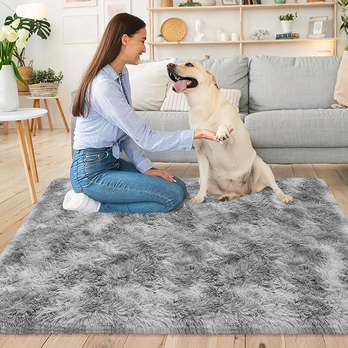 Small Area Rug for Bedroom 3x5ft Mini Tie Dye Grey Fluffy Rug Mat Bedside Throw Rug for Kids Room Boys Teens Nursery Baby Dorm Living Room Home Decor for Modern Floor Rug