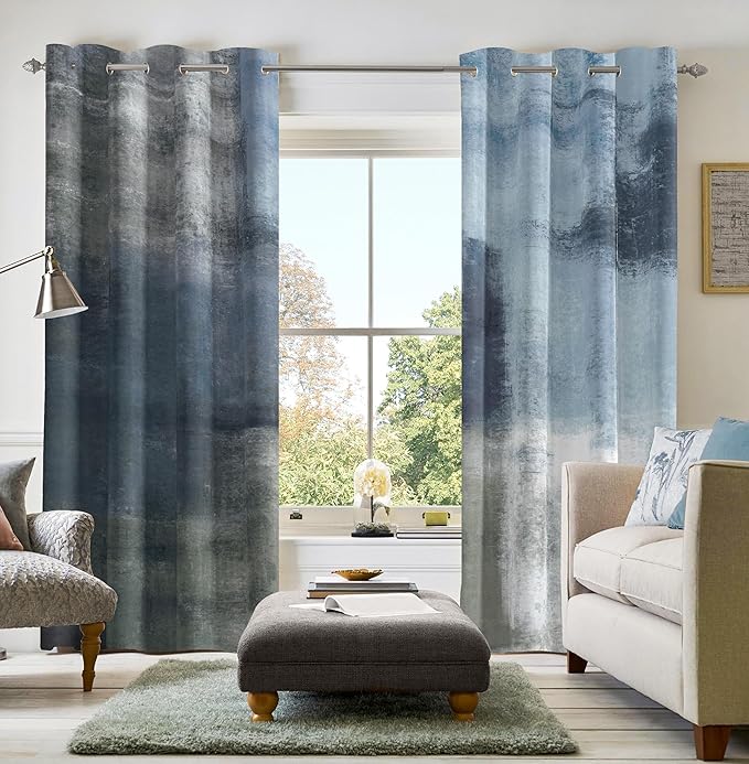 Asuexpect Dusty Blue Abstract Curtains 2 Panels Set Navy Grey Geometric Curtain Modern Chic Window Treatments Decorative for Farmhouse Living Room Bedroom Window 50% Darkening Curtain 52x84 Inch