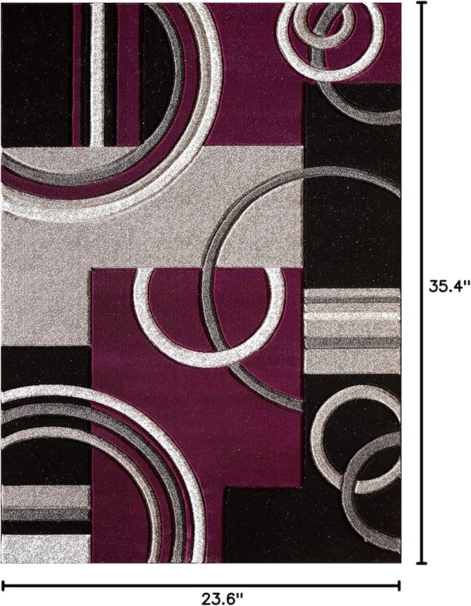 GLORY RUGS Area Rug 2x3 Door Mat Purple Geometric Soft Floor Carpet with Premium Fluffy Texture for Indoor Living Dining Room and Bedroom Area