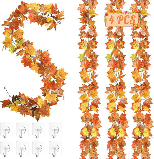 23.6FT Fall Decorations for Home, 4 Pcs Fall Garland for Mantle, Thanksgiving Decorations Indoor Outdoor, Halloween Decorations Autumn Decor, Fall Leaves Garland for Fall Decor Wedding Party