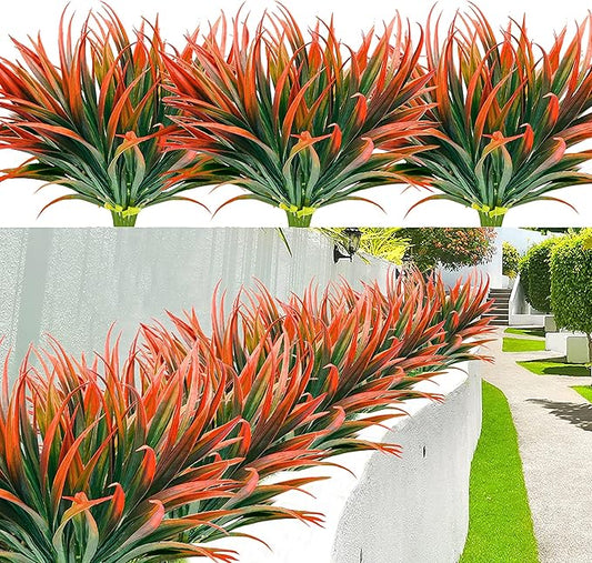12 Pcs Artificial Outdoor Plants UV Resistant Tall Fake Grass Plants Bushes Faux Tropical Flowers Décor Fall Winter Summer Planters Patio Front Door Porch Plastic Greenery & Shrubs Decoration