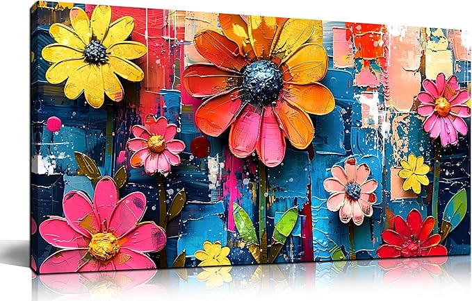 ZHAOSHOP Colorful Flowers Painting Wall Decor Living Room - Floral Canvas Wall Art for Bedroom - Teen Girl Bedroom Decor Size 20" x 40"