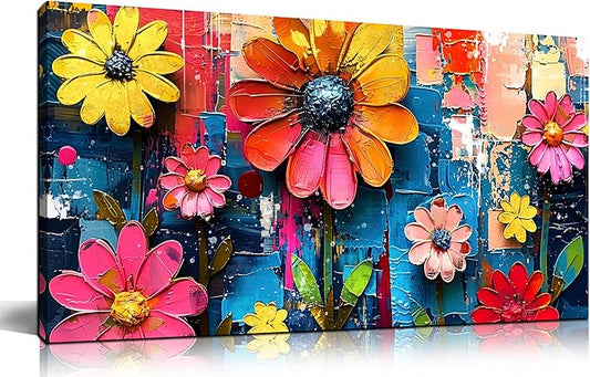 ZHAOSHOP Colorful Flowers Painting Wall Decor Living Room - Floral Canvas Wall Art for Bedroom - Teen Girl Bedroom Decor Size 20" x 40"