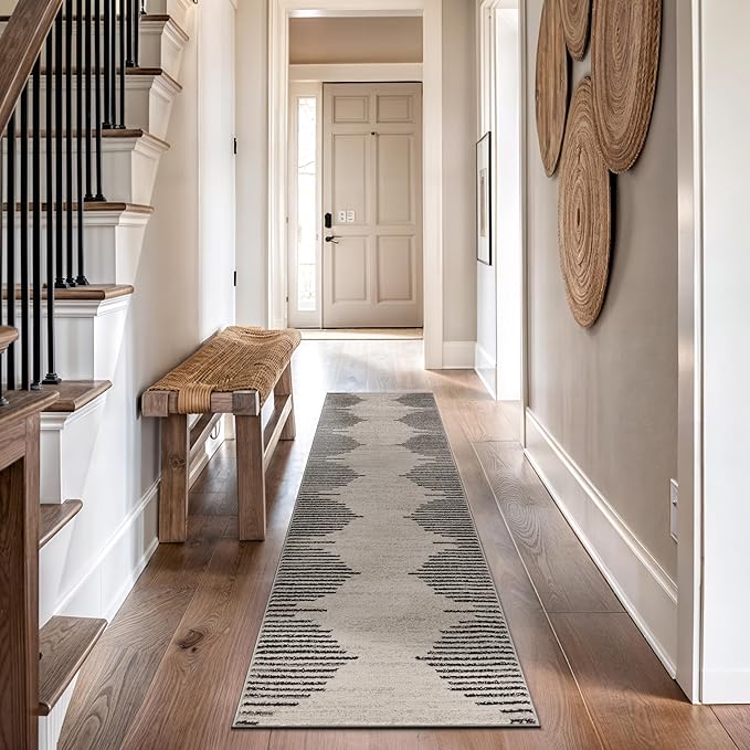 Rugshop Bohemian Stripe Stain Resistant High Traffic Living Room Kitchen Bedroom Dining Home Office Runner Rug 2' 7" x 10' Cream