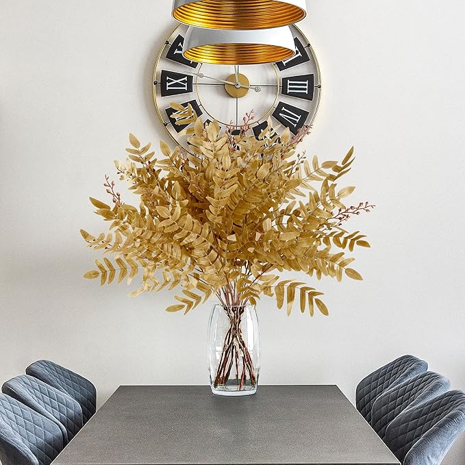 Sggvecsy 4 Pack Artificial Fall Greenery Stem Autumn Faux Flowers Autumn Faux Plants Silk Fall Shrubs Bushes Fall Leaves Stem for Indoor Home Table Centerpieces Thanksgiving Decoration(Dark Yellow)