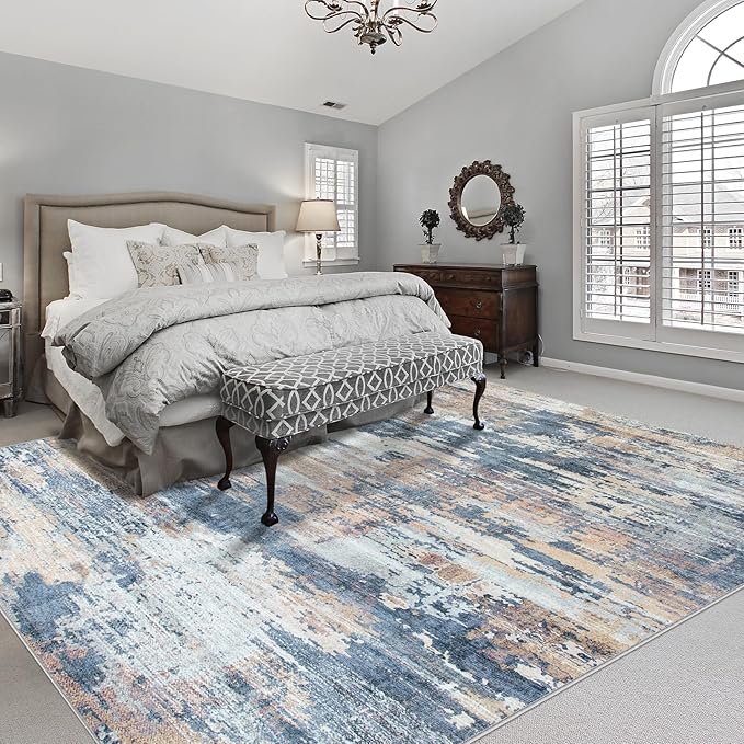 Area Rugs 9x12 Living Room: Large Machine Washable Area Rug with Non Slip Backing Non Shedding Abstract Stain Resistant Carpet for Bedroom Dining Room Nursery Home Office - Multi