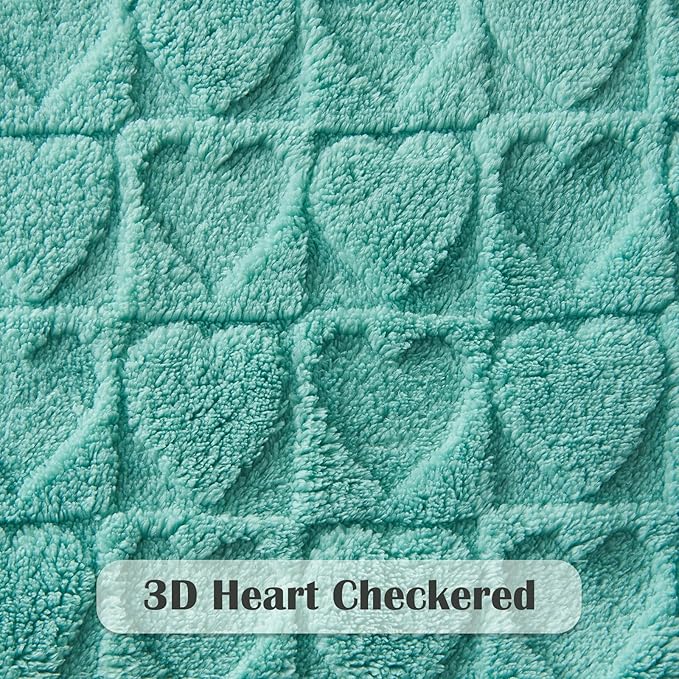 NEWCOSPLAY Super Soft King Blanket Sage Green Love Premium Silky Flannel Fleece 3D Heart Checkered Lightweight Bed Blanket All Season Use (Sage Green Love, King(90"x110"))