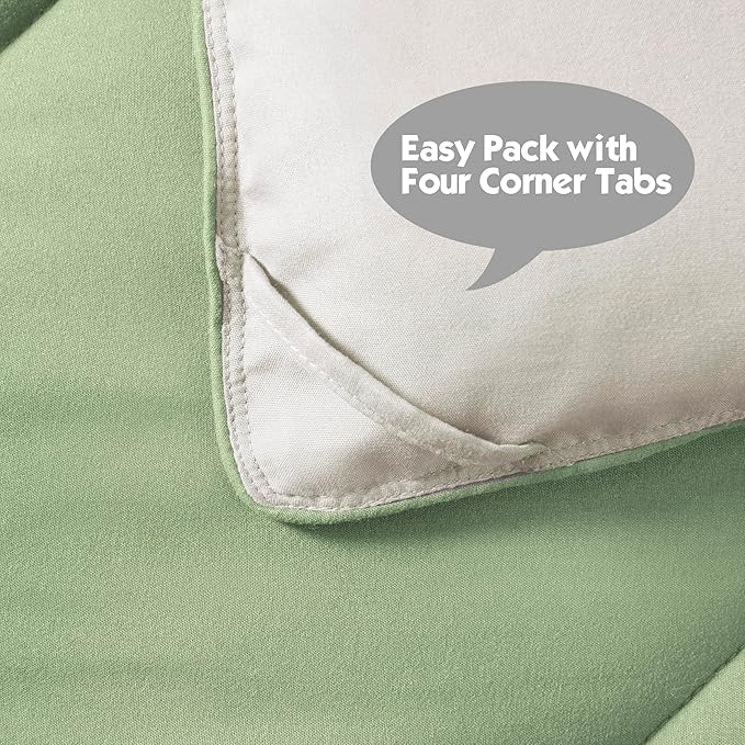 HIG 3pc Sage Green Queen Size Comforter Set-All Season Reversible Down Alternative Comforter with Two Shams -Quilted Duvet Insert with Corner Tabs - Diamond Stitched Blanket - Breathable, Soft, Fluffy