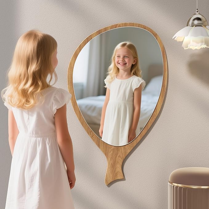 Irregular Asymmetrical Wall Mirror for Living Room Bathroom Entryway, Modern Decorative Mirror Hanging (Hook Style, 30'' x 18'')