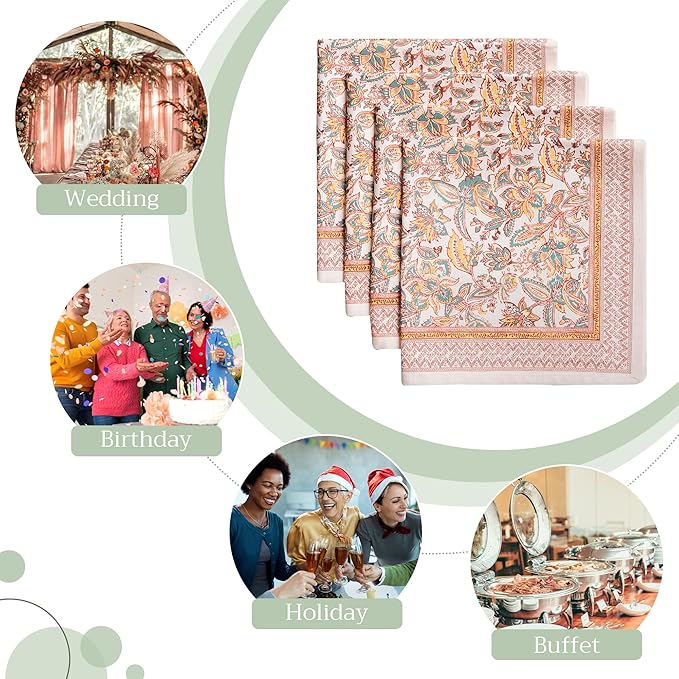 Maison d' Hermine Cloth Napkins Set of 4 100% Cotton Everyday Reusable Square Napkins Cloth Washable, Dinner, Party, Wedding, Restaurant (Nila, 20" x 20")