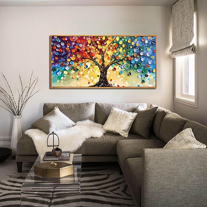 ZHAOSHOP Tree Wall Pictures for Living Room - Colorful Canvas Wall Art for Office - Wooden Framed Ready to Hang Size 24" x 48"