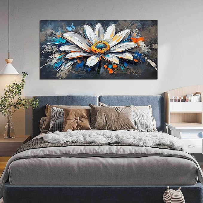 AOZEMI Large Canvas Wall Art for Living Room Bedroom Home Office White Flower Art Floral Picture Modern Artwork 29"x59"