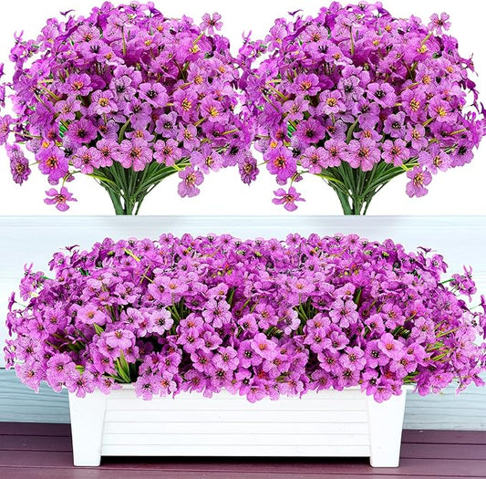 20 Bundles Artificial Flowers for Outdoors Decorations, Fake Flowers Faux Plants Silk Colorful Daisy Eucalyptus Flowers Realistic UV Resistant for Garden Patio Porch Box Home Decor, Purple