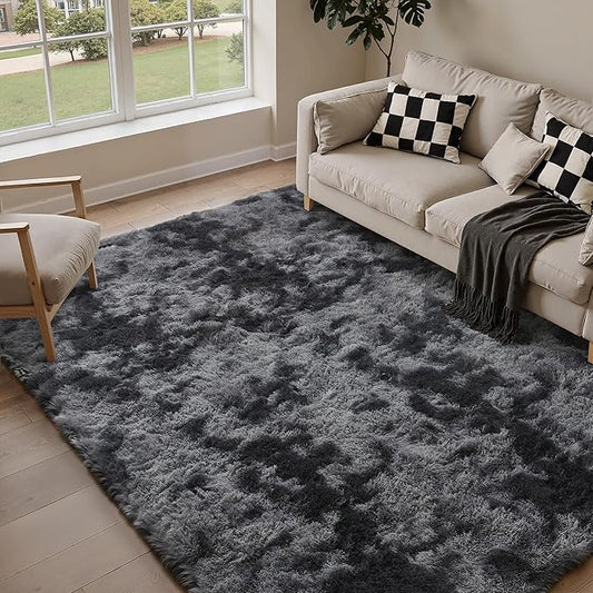 Black Area Rugs 5x8 for Living Room, Shag Rug Washable Non-Slip Large Area Rug Super Soft Indoor Fuzzy Carpet Fluffy Rugs for Bedroom Home Aesthetic Decor