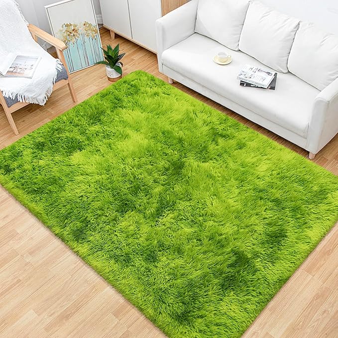 Green Tie-Dyed Rug for Bedroom 4x6 Fluffy Area Rug Mat Bedside Throw Rug for Living Room Kids Room Boys Teens Nursery Baby Dorm Office Home Decor Aesthetic Carpets