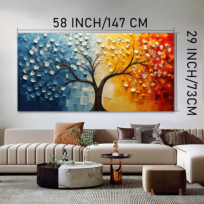 Colorful Tree of Life Wall Art for Living Room Blue and Orange Tree Picture Large Artwork Office Bedroom Canvas Prints Size 29x58