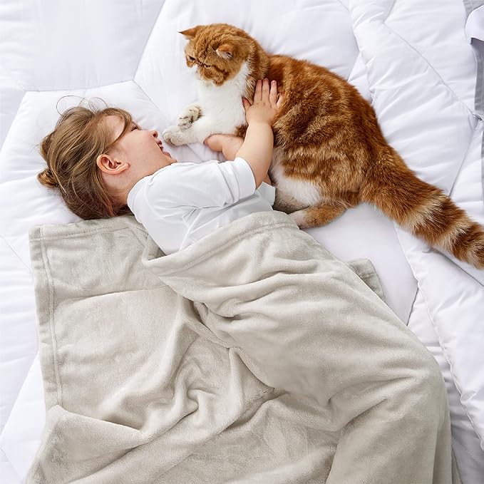 Bedsure GentleSoft Bedding Fleece Blanket for Girls and Boys - Soft Cozy Cute Small Throw Blankets for Travel, 43x55 Inches, Linen