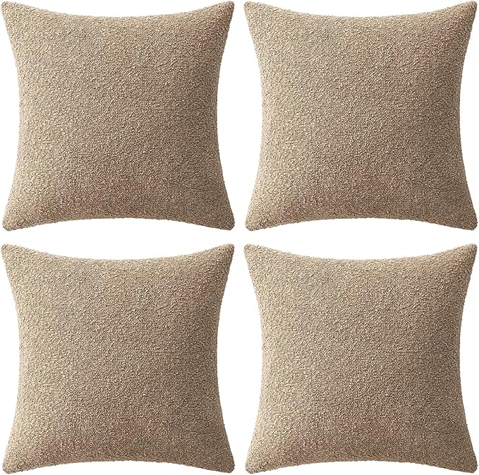 MIULEE Pack of 4 Decorative Textured Boucle Throw Pillow Covers 18x18 Inch Camel Accent Solid Pillow Cases Soft Couch Cushion Covers for Modern Farmhouse Boho Chair Sofa Bed Livingroom Home Decor