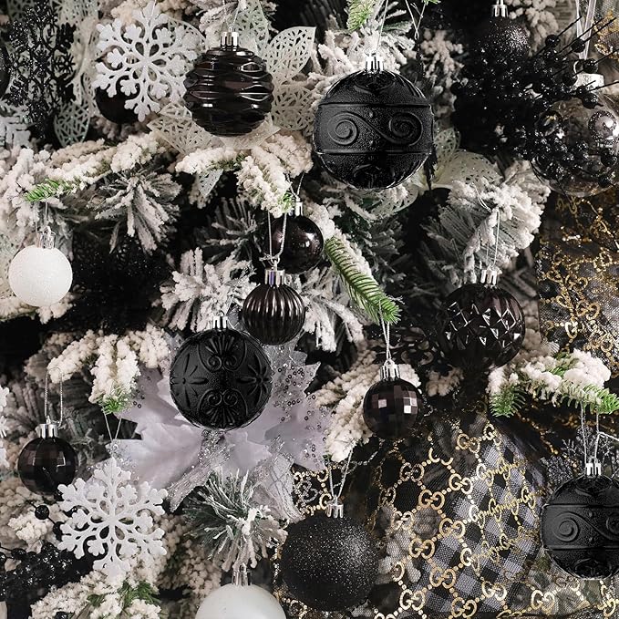Wironlst Christmas Ball Ornaments - 30pcs Shatterproof Plastic Christmas Ornaments Hanging Ball Decorations for Xmas Tree, Holiday, Wedding, Party (Multi-Size, Black)
