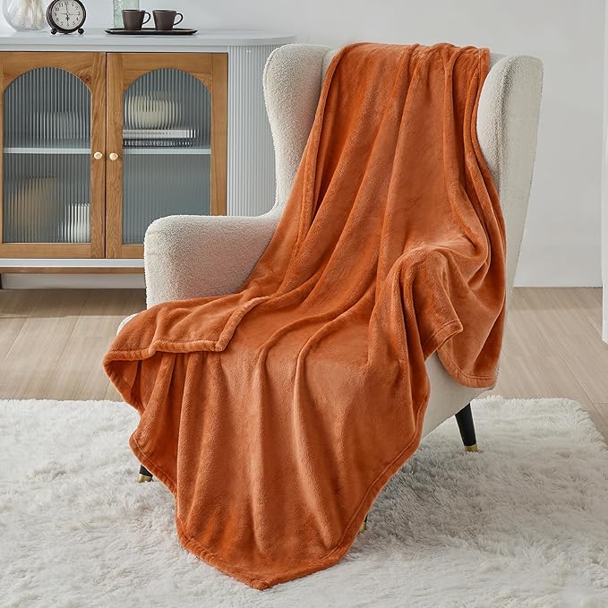 Bedsure GentleSoft Fleece Blanket Twin Size Burnt Orange - 300GSM Lightweight Plush Fuzzy Cozy Soft Warm Blanket for Bed, Sofa, Couch, Travel, Camping, 60x80 inches