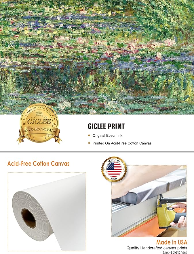 DECORARTS - The Japanese Bridge (The Water-Lily Pond), Claude Monet Art Reproduction. Giclee Canvas Prints Wall Art for Home Decor 16x20