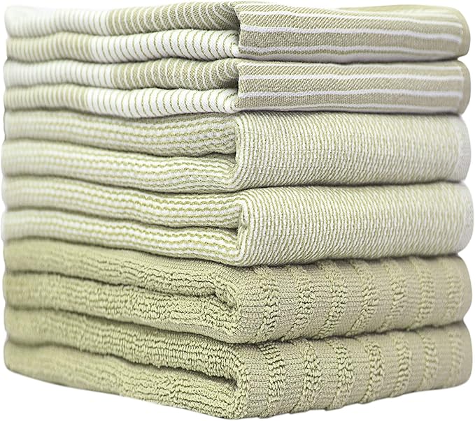 Premium Kitchen Towels (20”x 28”, 6 Pack) | Large Cotton Kitchen Hand Towels | Dish Towels | Flat & Terry Towel | Kitchen Towels | Highly Absorbent Tea Towels Set with Hanging Loop | Sage Green