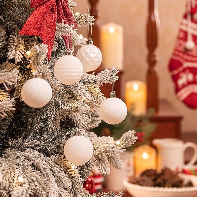Valery Madelyn Christmas Ornaments Tree Decorations Set for Fall Halloween, 24ct White Shatterproof Ball Ornaments, 2.36" Hanging Ornament Bulk for Xmas Holiday Party Decor